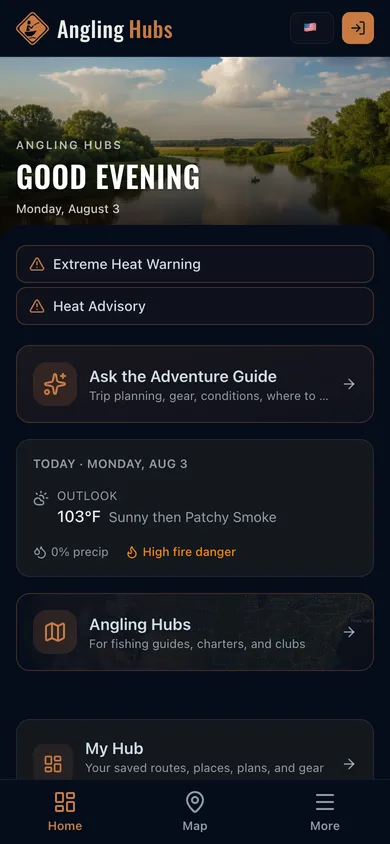 The Angling Hubs app dashboard