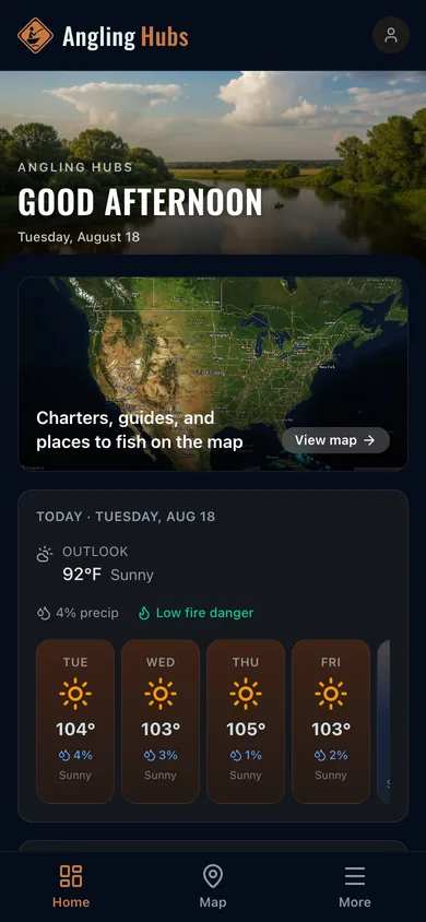 The Angling Hubs app dashboard