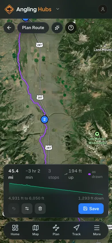 A planned route in the GoHubs app, with its distance, stops and elevation profile