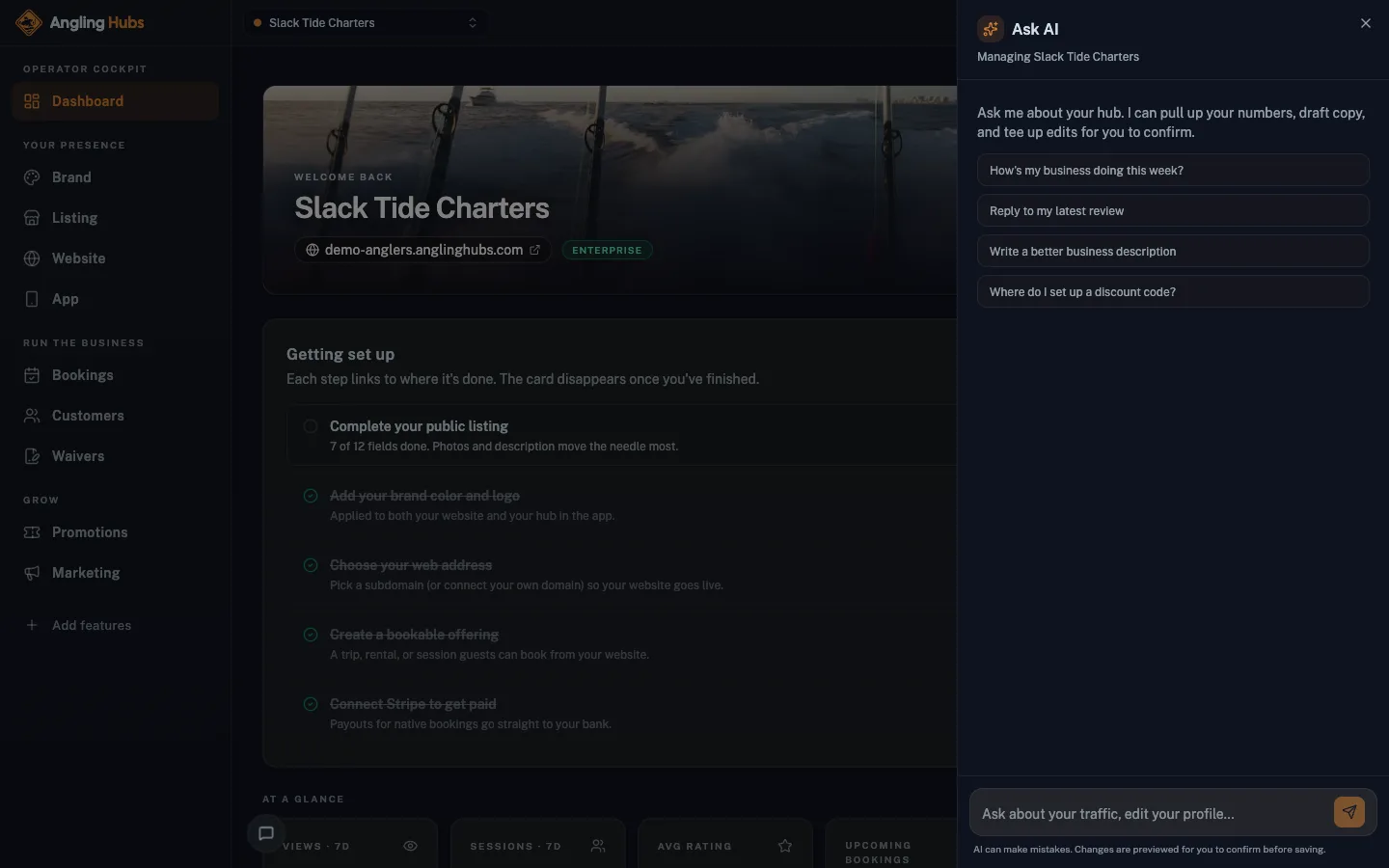 Angling Hubs cockpit: AI assistant