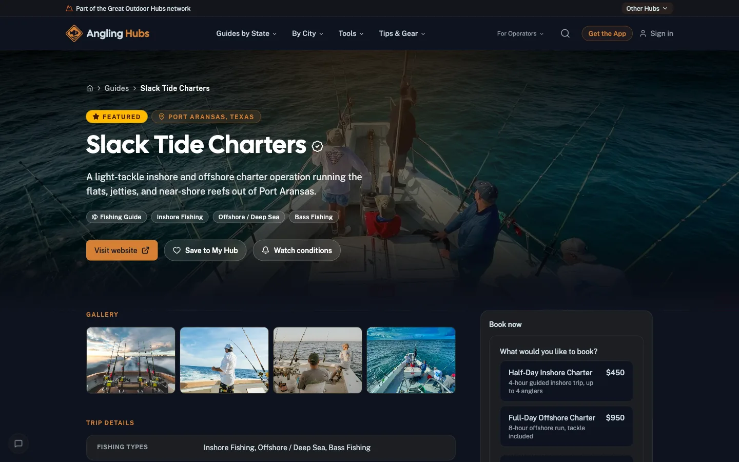 Directory listing as a customer sees it on Angling Hubs